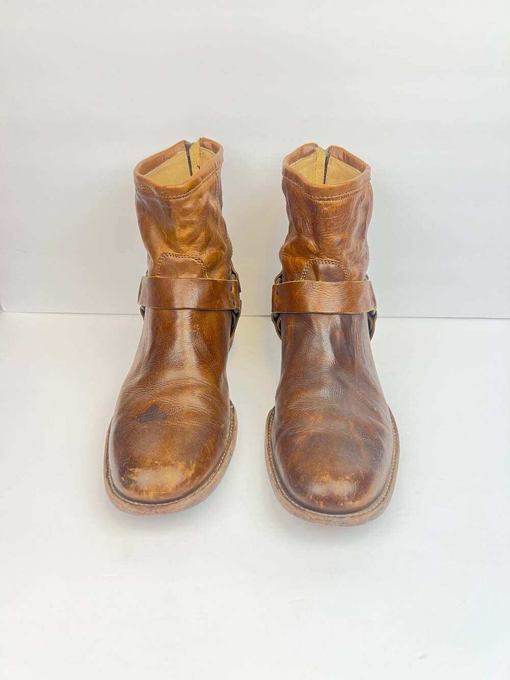 Frye Phillip Harness Leather Ankle Boots Size 10.5 D Brown (Bottom need Repair) - Picture 2 of 8